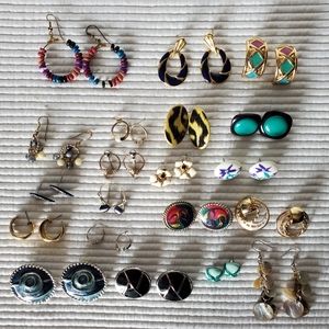 20 Vintage Earrings Pierced  Earrings Metal 1980 1990 Fun Bright Fashion Lot